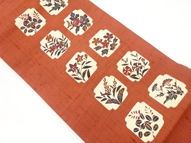 JAPANESE NAGOYA OBI / TSUMUGI / FLORAL PLANTS